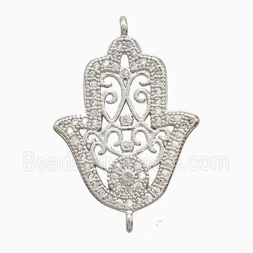 Copper Hamsahand Connector Pave Zirconia Platinum Plated