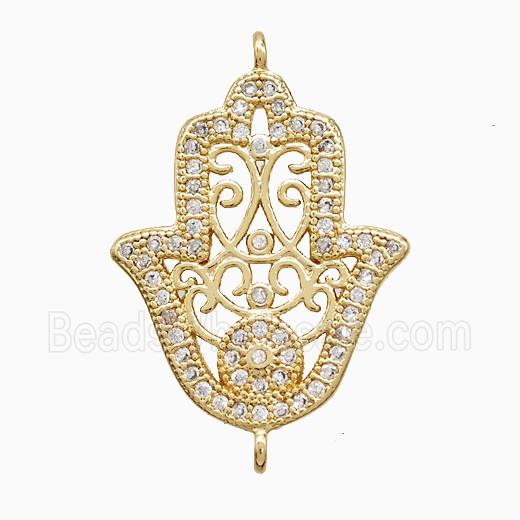 Copper Hamsahand Connector Pave Zirconia 18K Gold Plated