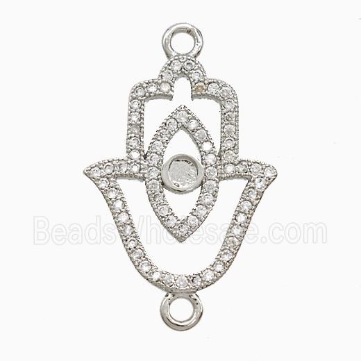 Copper Hamsahand Connector Pave Zirconia Eye Platinum Plated