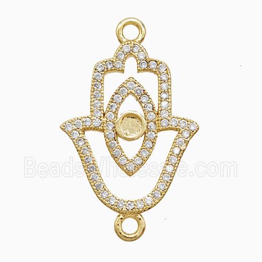 Copper Hamsahand Connector Pave Zirconia Eye 18K Gold Plated