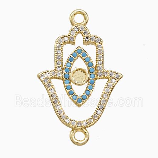 Copper Hamsahand Connector Pave Zirconia Eye 18K Gold Plated