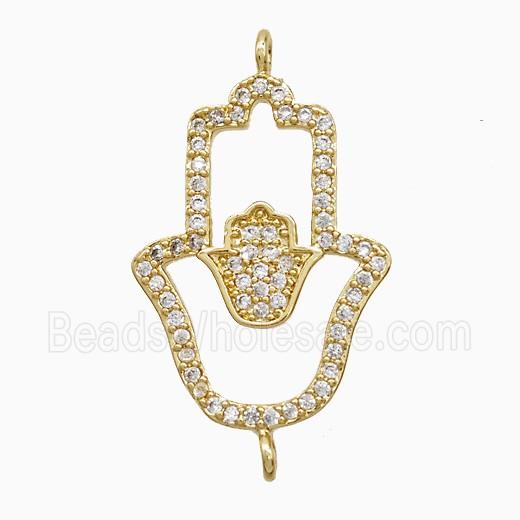 Copper Hamsahand Connector Pave Zirconia 18K Gold Plated