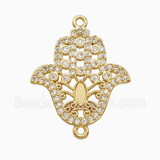 Copper Hamsahand Connector Pave Zirconia 18K Gold Plated