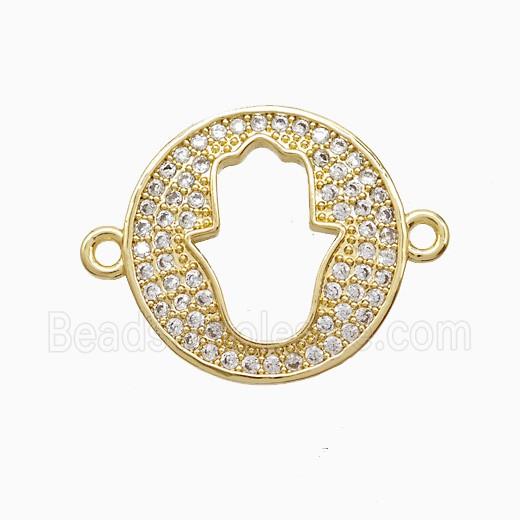Copper Hamsahand Connector Pave Zirconia Hollow 18K Gold Plated