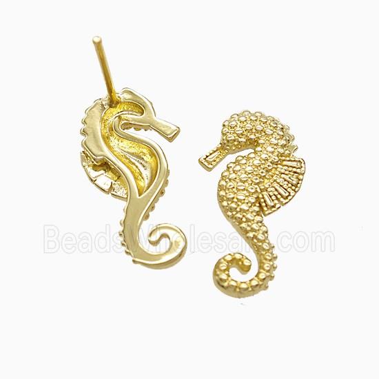 Copper Seahorse Stud Earrings 18K Gold Plated