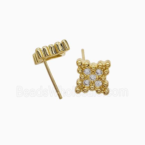 Copper Star Stud Earrings Pave Zirconia 18K Gold Plated