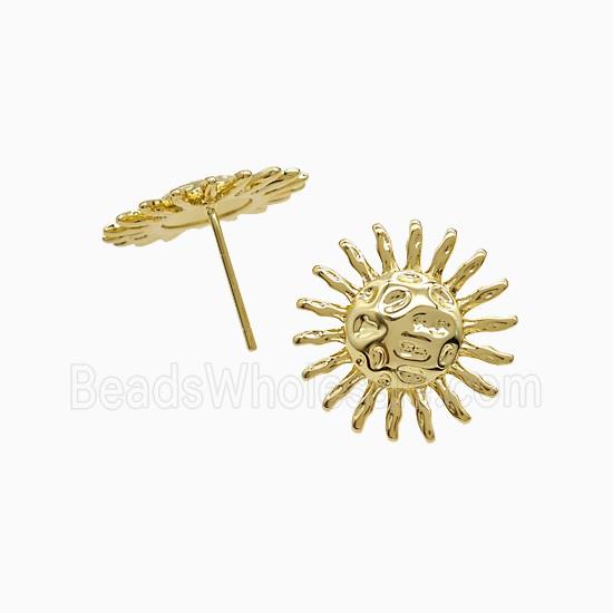 Copper Sun Stud Earrings Hammered 18K Gold Plated