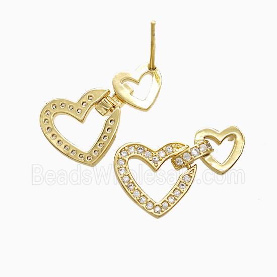 Copper Heart Stud Earrings Pave Zirconia 18K Gold Plated