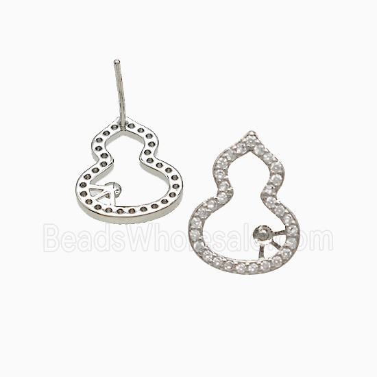 Copper Gourd Stud Earrings Pave Zirconia Platinum Plated