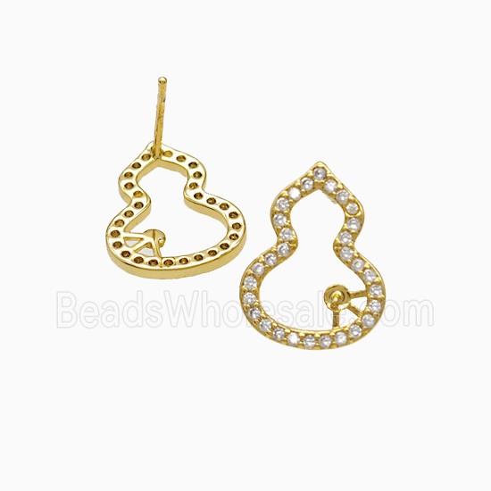 Copper Gourd Stud Earrings Pave Zirconia 18K Gold Plated