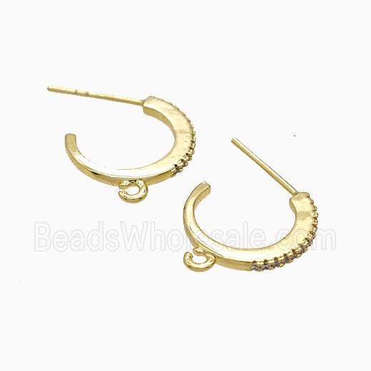 Copper Stud Earrings Pave Zirconia 18K Gold Plated