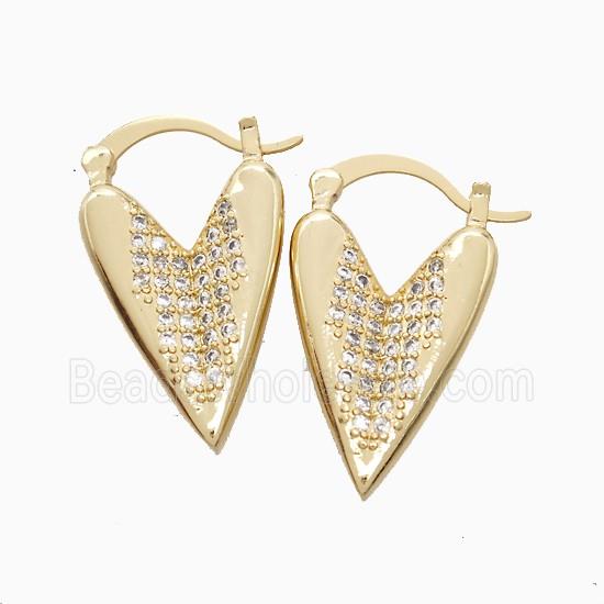 Copper Heart Leaveback Earrings Pave Zirconia 18K Gold Plated
