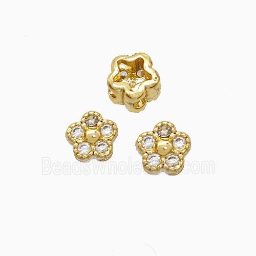 Copper Flower Beads Pave Zirconia Gold Plated