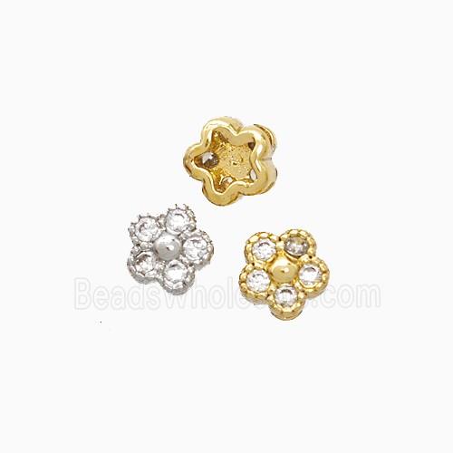 Copper Flower Beads Pave Zirconia Mixed