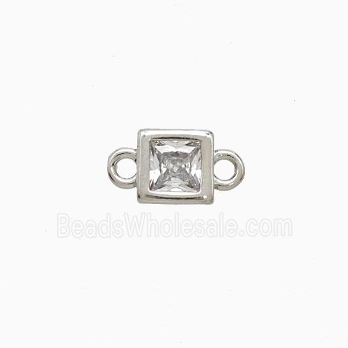 Copper Square Connector Pave Zirconia Platinum Plated