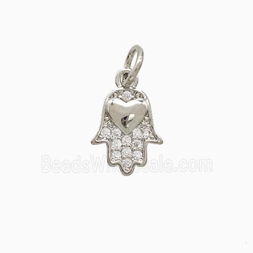 Copper Hamsahand Pendant Pave Zirconia Platinum Plated