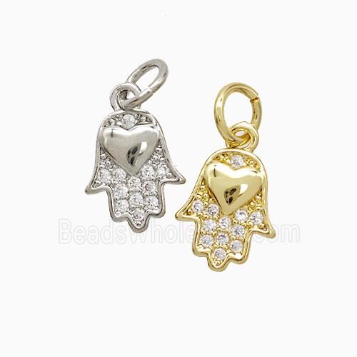 Copper Hamsahand Pendant Pave Zirconia Mixed