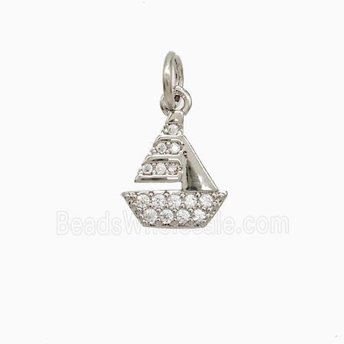 Copper Sailboat Pendant Pave Zirconia Platinum Plated