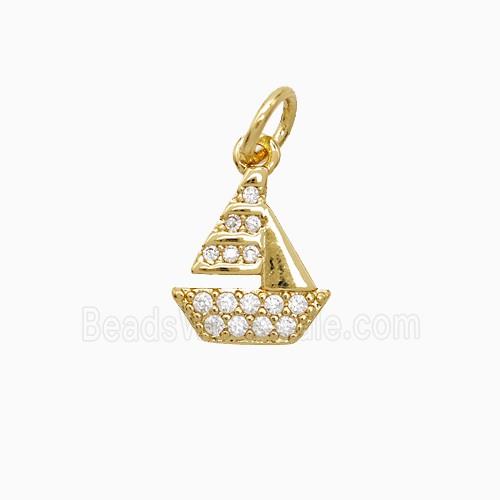 Copper Sailboat Pendant Pave Zirconia Gold Plated