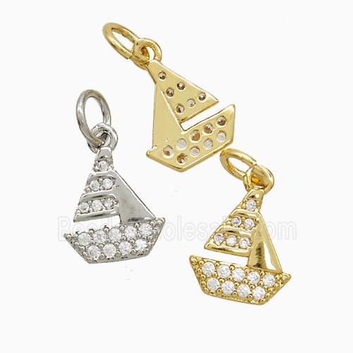 Copper Sailboat Pendant Pave Zirconia Mixed