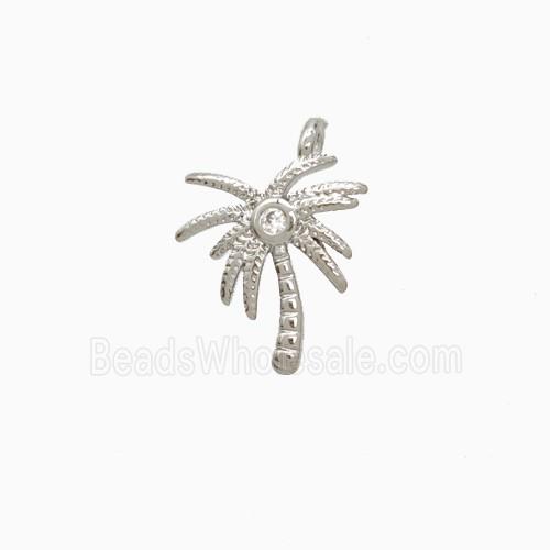 Coconut Tree Charms Copper Palm Pendant Pave Zirconia Platinum Plated