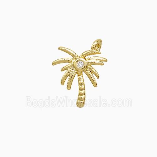 Coconut Tree Charms Copper Palm Pendant Pave Zirconia Gold Plated