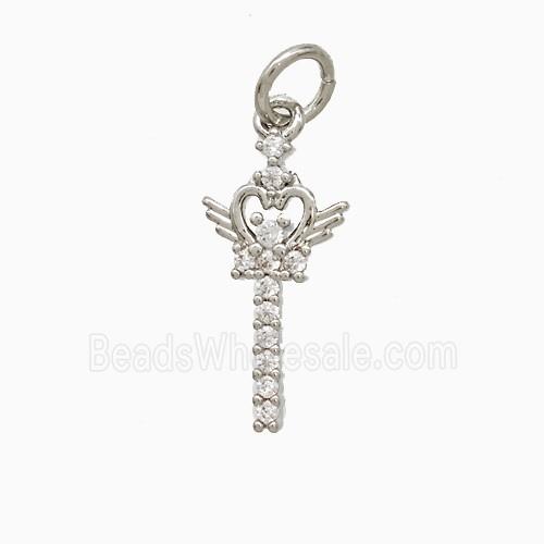 Copper Magic Wand Pendant Pave Zirconia Angel Wings Platinum Plated