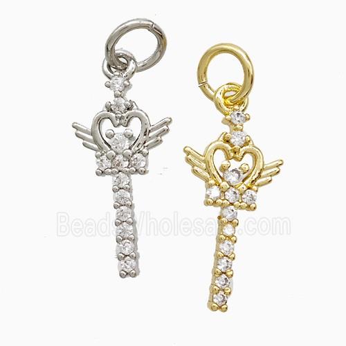 Copper Magic Wand Pendant Pave Zirconia Angel Wings Mixed