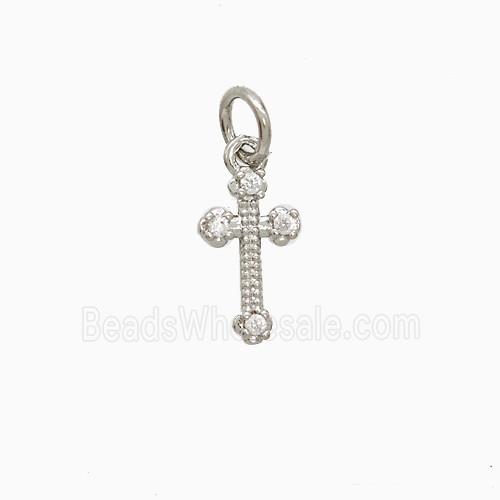 Copper Cross Pendant Pave Zirconia Platinum Plated