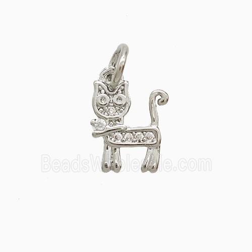 Copper Cat Pendant Pave Zirconia Platinum Plated