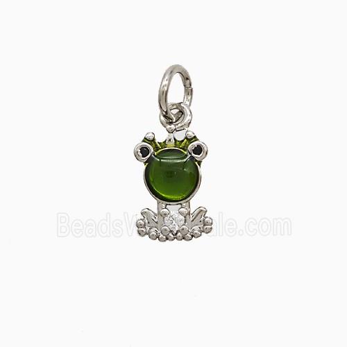 Copper Frog Pendant Pave Green Jade Platinum Plated