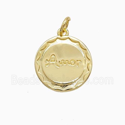 Copper Pendant Pave Zircon, Gold Plated