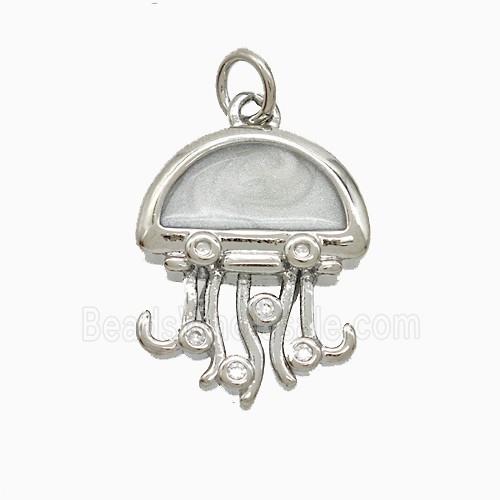 Copper Jellyfish Pendant White Enamel Platinum Plated