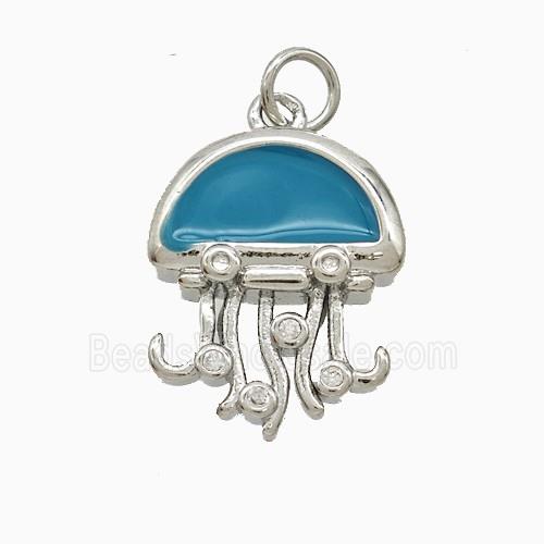 Copper Jellyfish Pendant Blue Enamel Platinum Plated