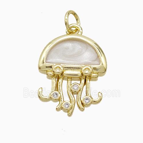 Copper Jellyfish Pendant White Enamel Gold Plated