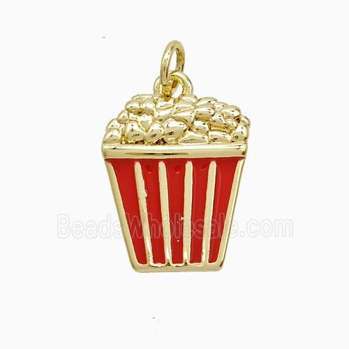 Popcorn Charms Copper Pendant Red Enamel Gold Plated