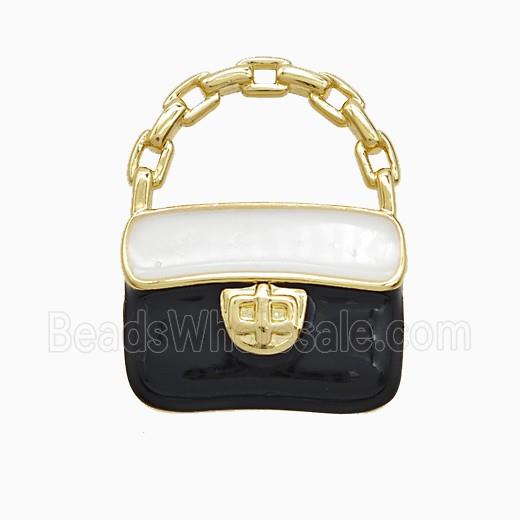 Copper Handbag Pendant Black Enamel Gold Plated