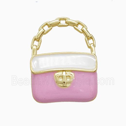 Copper Handbag Pendant Pink Enamel Gold Plated