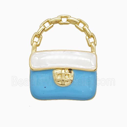 Copper Handbag Pendant Blue Enamel Gold Plated