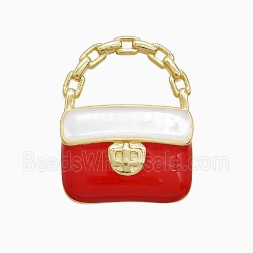 Copper Handbag Pendant Red Enamel Gold Plated