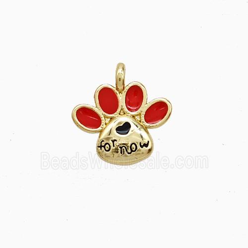 Copper Paws Pendant Red Enamel Gold Plated