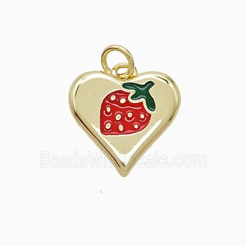 Copper Heart Strawberry Pendant Red Enamel Gold Plated