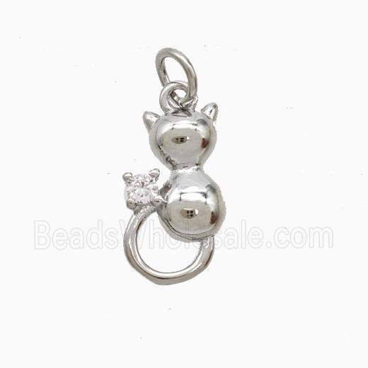 Copper Cat Pendant Pave Zirconia Platinum Plated