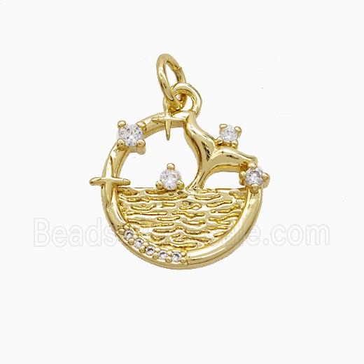 Copper Pendant Pave Zircon, Gold Plated