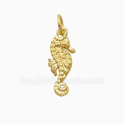 Copper Seahorse Pendant Pave Zirconia Gold Plated