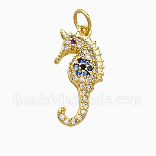 Copper Seahorse Pendant Pave Zirconia Gold Plated