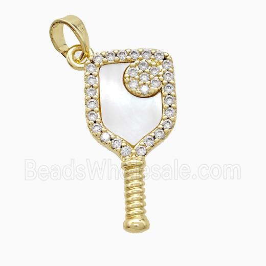 Copper Pickleball Paddle Pendant Pave Zirconia Shell Sports Gold Plated