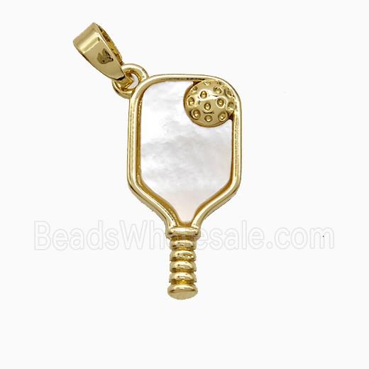 Copper Pickleball Paddle Pendant Pave Shell Sports Gold Plated