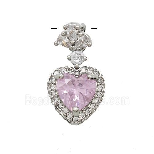 Copper Heart Pendant Pave Zirconia Crystal Glass Platinum Plated