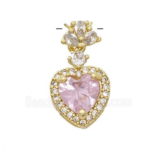 Copper Heart Pendant Pave Zirconia Crystal Glass Gold Plated